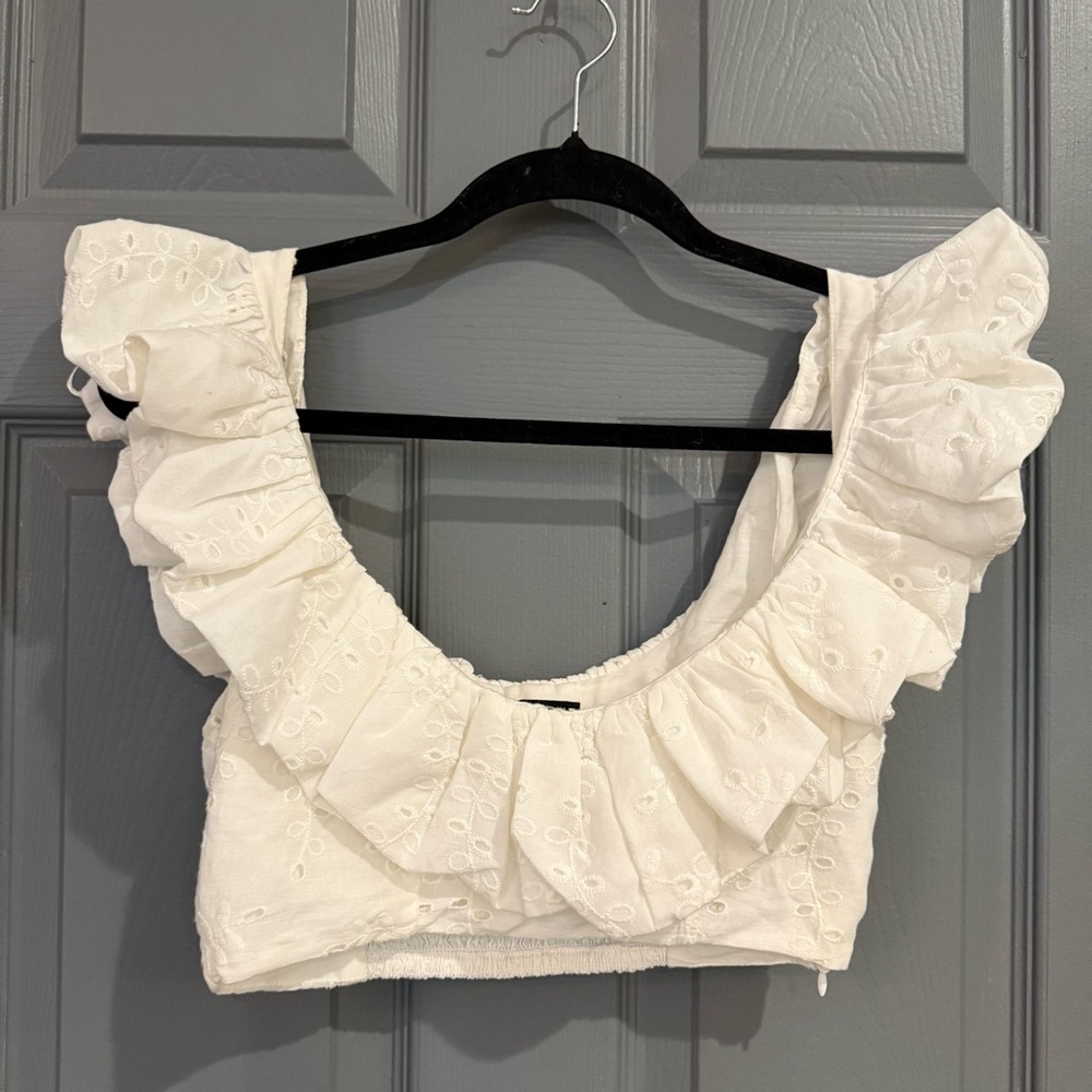 Zara White Ruffled Crop Top